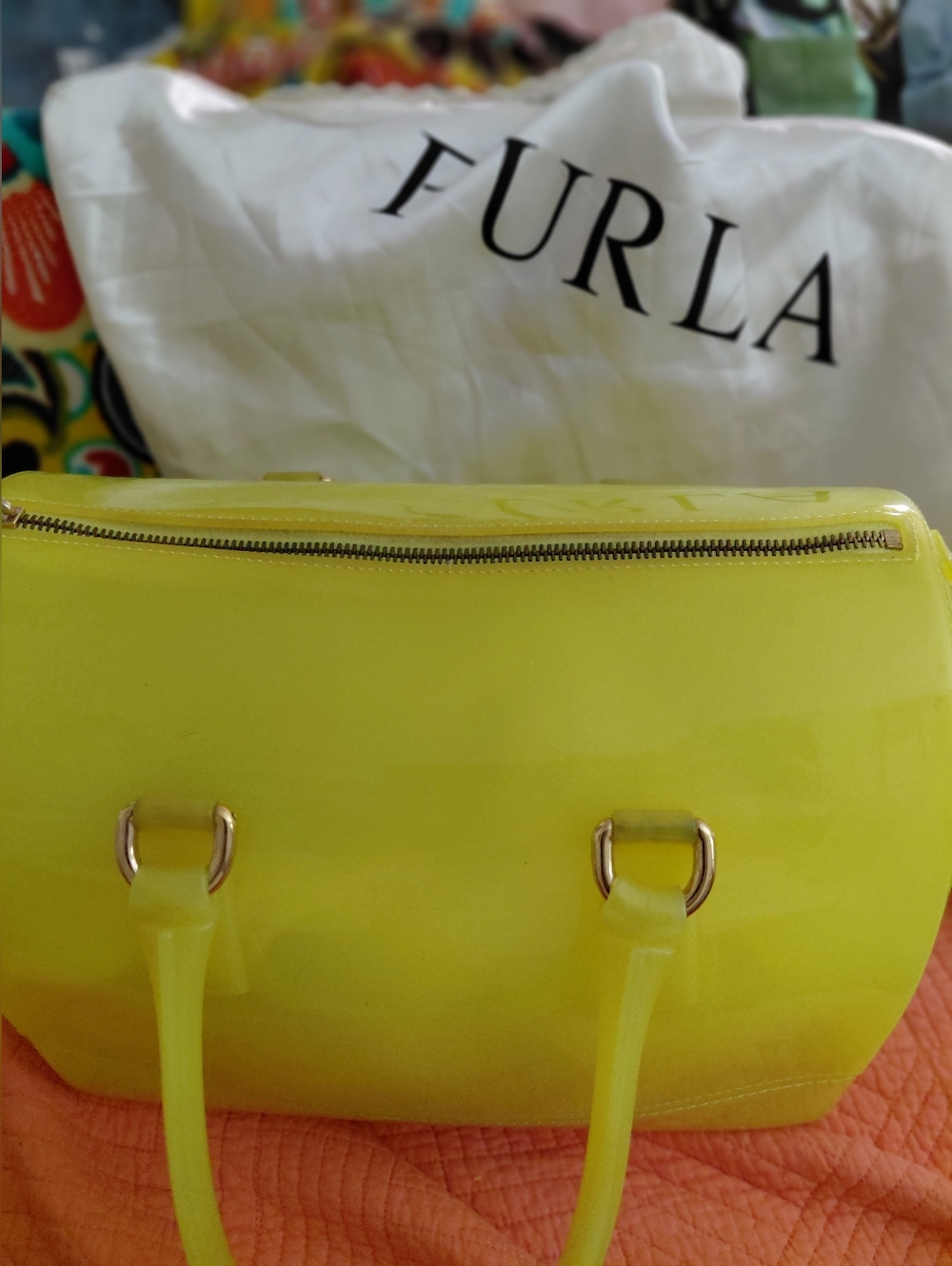 Furla Yellow Patent Satchel Bag